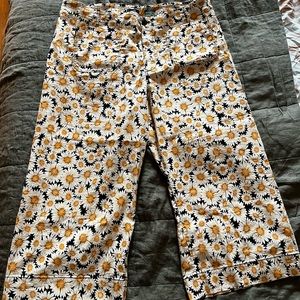 Anthropologie Floral Wide-Leg Pants - Black, White, Yellow